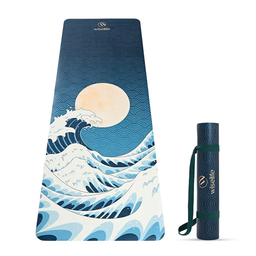 PU Printed & Natural Rubber Yoga Mat - 6mm, Japanese Wave